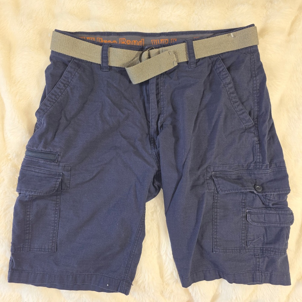 WearFirst Cargo Shorts Men 36 Blue Excellent Ripstop Belted Utility Pockets